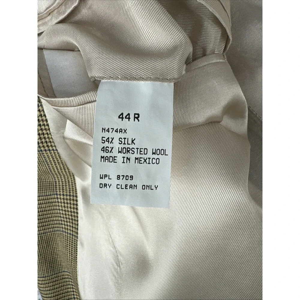 Nautica Sport Coat 44R Tan Glen Plaid Wool Silk Linen Blazer Jacket Casual